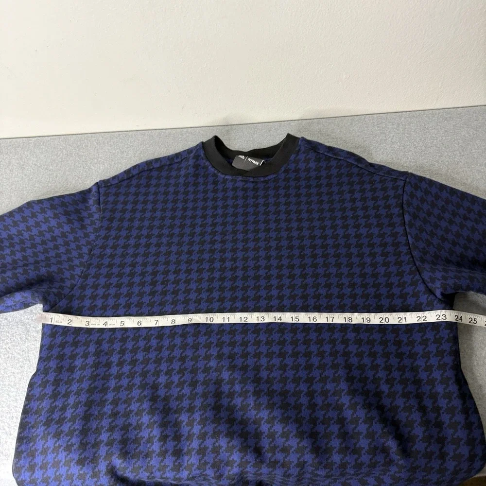 Adidas Ivy Park Blue Black Houndstooth Pockets Crewneck Sweatshirt Men's Small